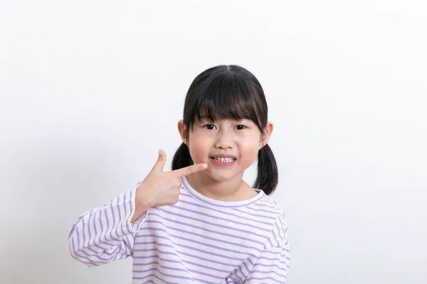 Asian Korean Child Pointing Tooth — Stock Photo, Image