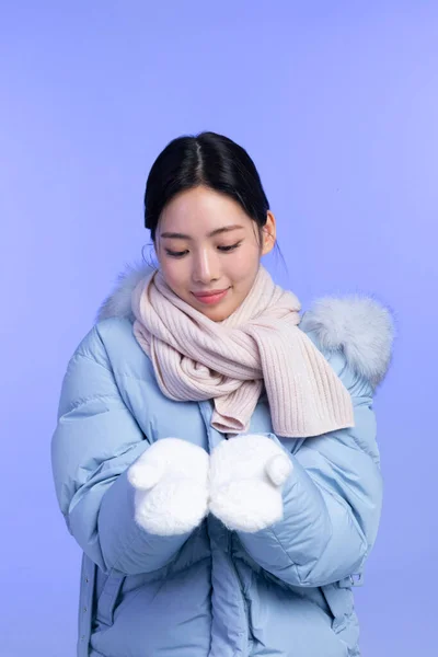 Красивая Молодая Корейская Женщина Портрет Студия Фотографии Зимней Красоты Кожи — стоковое фото