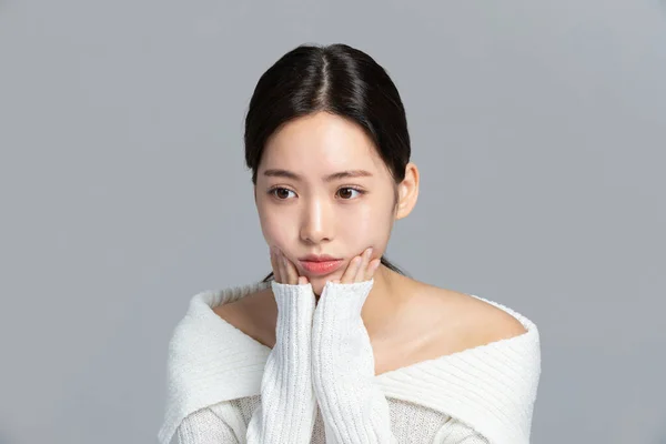 Belle Jeune Coréen Asiatique Femme Portrait Studio Photo Hiver Beauté — Photo
