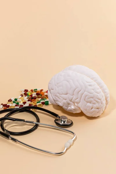 Séries Demência Saúde Cerebral Miniatura Cerebral Suplemento Nutricional Estetoscópio — Fotografia de Stock
