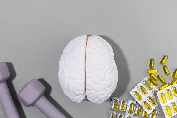 Gehirngesundheit Und Demenzserie Gehirn Miniatur Und Omega Kurzhanteln — Stockfoto