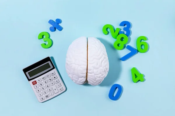 Hjärnhälsa Och Demens Serie Hjärna Miniatyr Miniräknare Siffror — Stockfoto