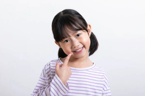 Asian Korean Child Pointing Tooth — Stock Photo, Image