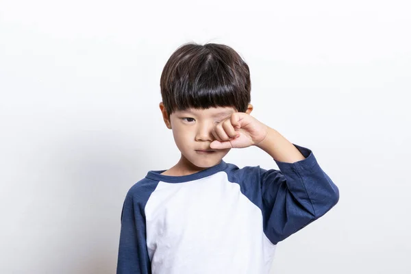Asian Korean Child Rubbing His Eyes — Stock Photo, Image