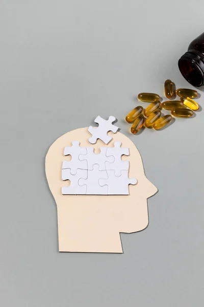 Gehirngesundheit Und Demenzserie Das Profil Und Puzzle Omega — Stockfoto