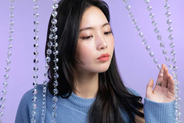 Schöne Junge Koreanische Asiatische Frau Porträt Studio Foto Winter Haut — Stockfoto