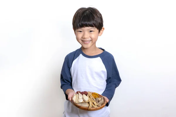 Asiático Coreano Criança Segurando Fitoterapia — Fotografia de Stock