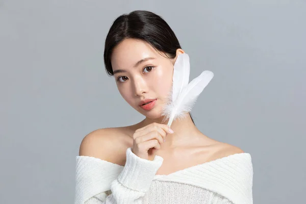 Hermosa Joven Coreana Mujer Asiática Retrato Estudio Foto Invierno Belleza —  Fotos de Stock