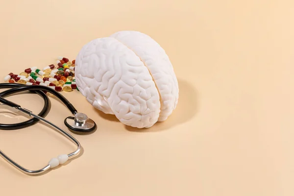 Séries Demência Saúde Cerebral Miniatura Cerebral Suplemento Nutricional Estetoscópio — Fotografia de Stock