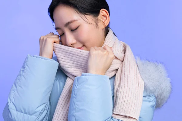 Schöne Junge Koreanische Asiatische Frau Portraitstudio Foto Winter Haut Schönheit — Stockfoto