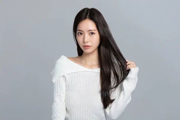 Piękny Młody Koreański Azji Kobieta Portret Studio Zdjęcie Zimie Skóra — Zdjęcie stockowe