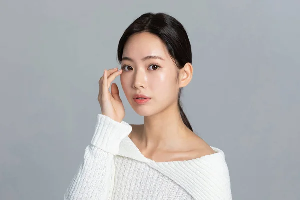 Beautiful Young Korean Asian Woman Portrait Studio Photo Winter Skin — Stock Photo, Image