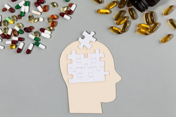 Gehirn Gesundheit Und Demenz Serie Das Profil Und Rätsel Nahrungsergänzungsmittel — Stockfoto