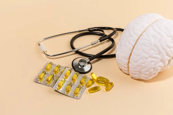 Gehirngesundheit Und Demenzserie Gehirn Miniatur Und Omega Stethoskop — Stockfoto