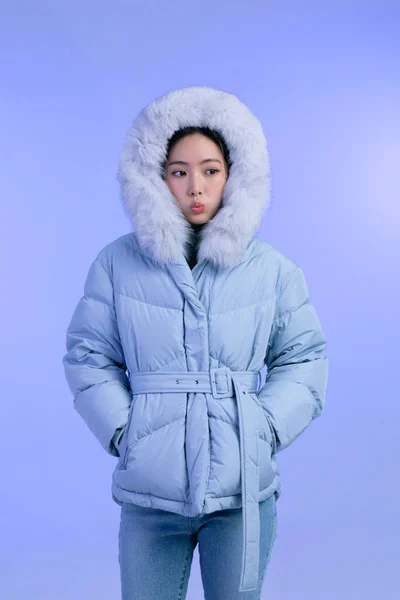 Piękny Młody Koreański Azji Kobieta Portret Studio Zdjęcie Zimie Skóra — Zdjęcie stockowe