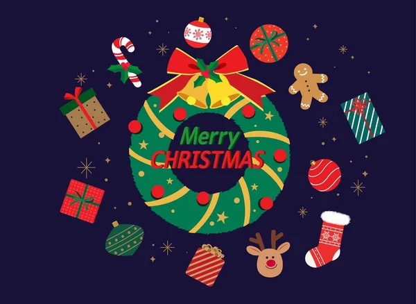 Christmas Objects Drawing Christmas Lease Decorations — Stock Vector