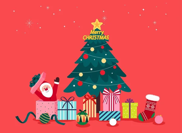 Objetos Natal Desenho Santa Caixa Presente — Vetor de Stock