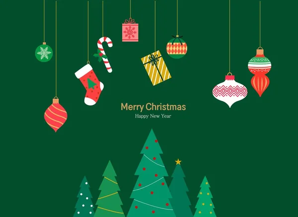 圣诞彩绘 树上的装饰品 — 图库矢量图片