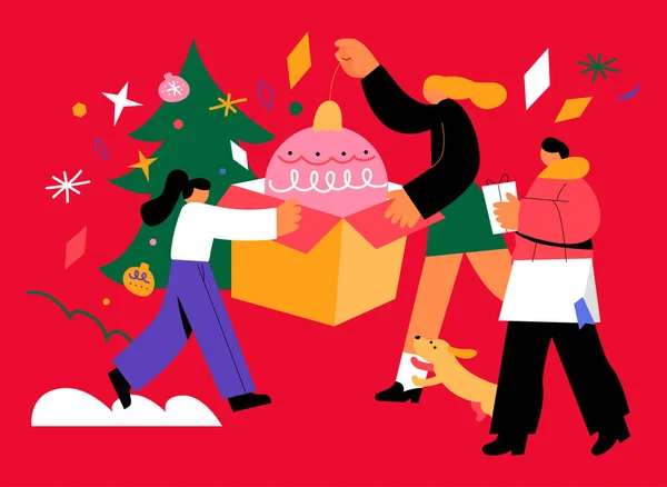 Pessoas Felizes Desfrutando Ilustração Vetor Natal — Vetor de Stock