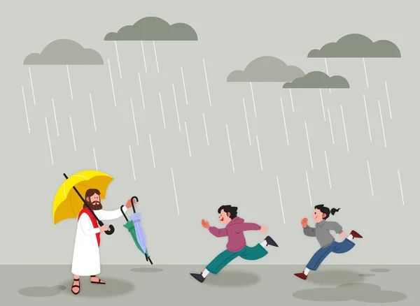 Χριστιανός Θρησκευτικό Διάνυσμα Εκδήλωση Ιησούς Προστατεύει Από Βροχή — Διανυσματικό Αρχείο