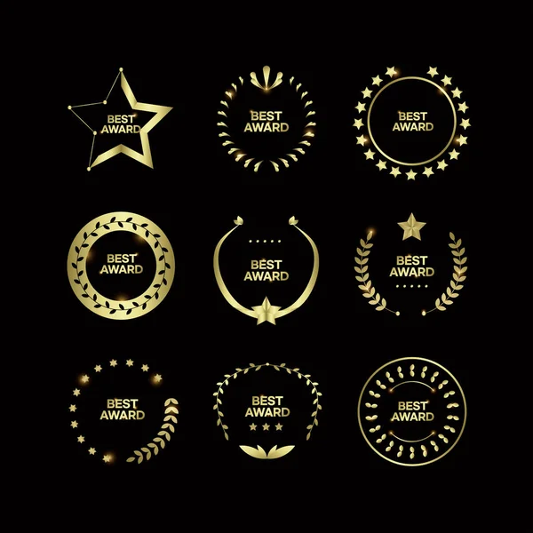 Etiqueta Oro Marco Amblem Conjunto Para Premios Festivales Ceremonia Ilustración — Vector de stock
