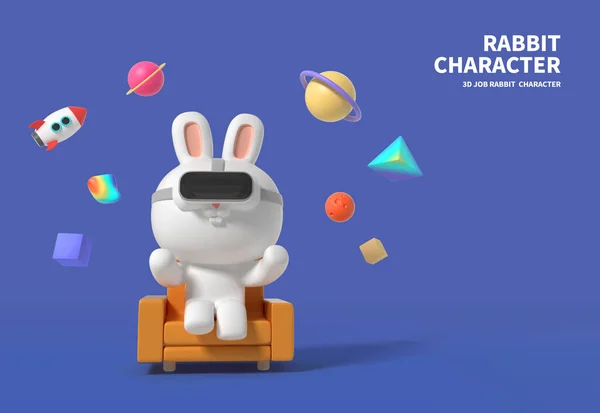 Renderizado Lindo Personaje Conejo Realidad Virtual — Foto de Stock