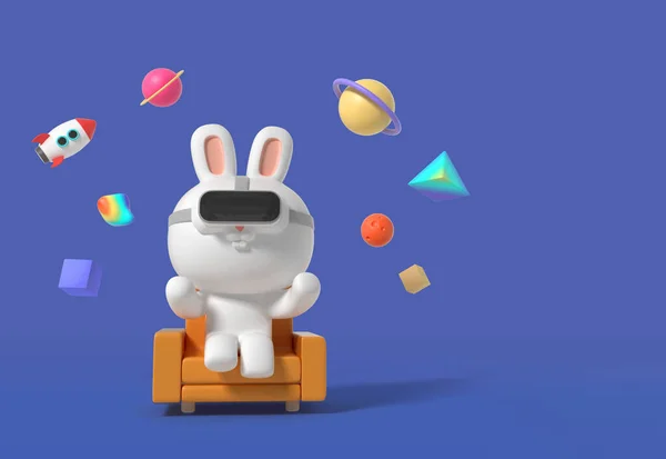 Оказал Милый Кролик Характер Виртуальная Реальность — стоковое фото