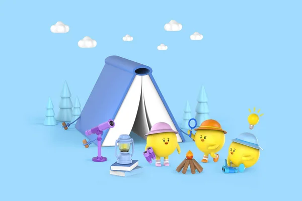 Graficzny Charakter Edukacji Renderowanej Camping — Zdjęcie stockowe