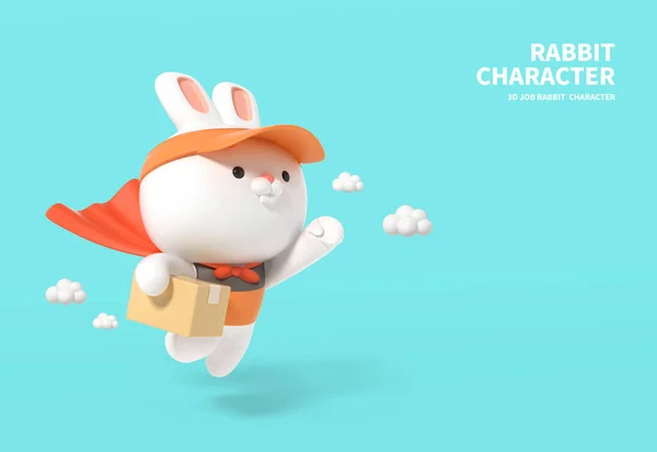 Rendered Cute Rabbit Character Concept Delivery — Stok fotoğraf