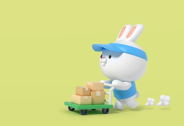 Rendered Cute Rabbit Character Concept Delivery — Fotografia de Stock