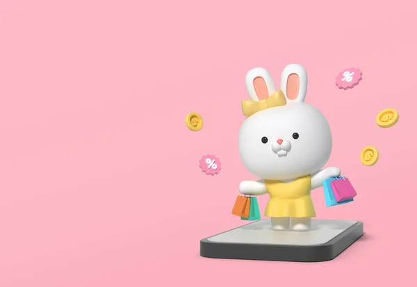 Візуалізований Милий Персонаж Кролика Покупки — стокове фото