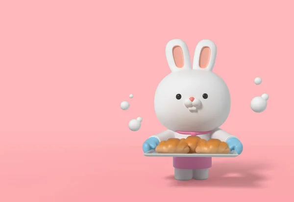 3Dレンダリングかわいいウサギの文字 ベーキング — ストック写真