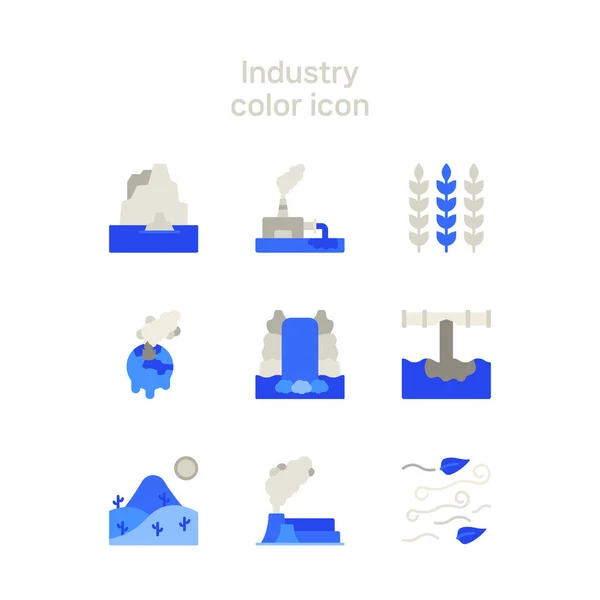 Vector Icon Set Production Facility Mechanical Equipment Pollution — Stock Vector