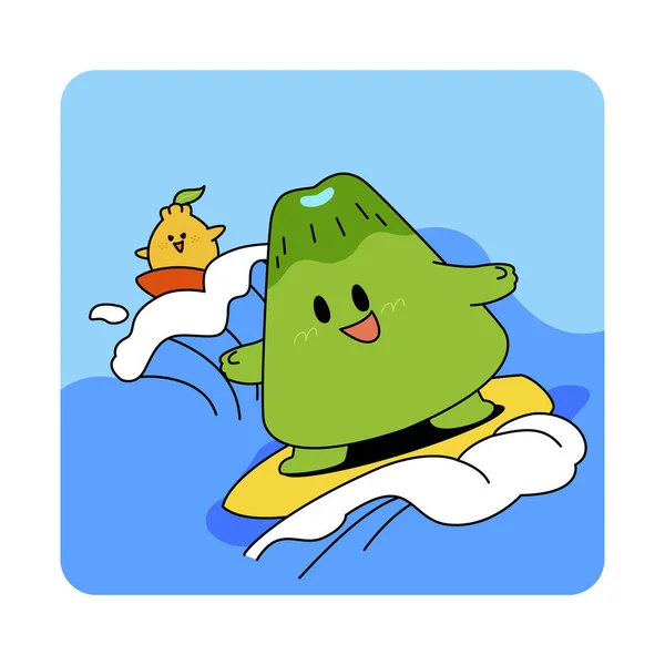 Jeju Island Emoticon Character Hallabong Citrus Fruit Surfing — 스톡 벡터
