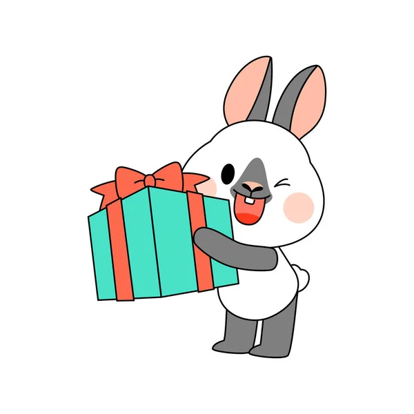 Cute Emoji Rabbit Character Giving Gifts Vector Illustration — Stock Vector