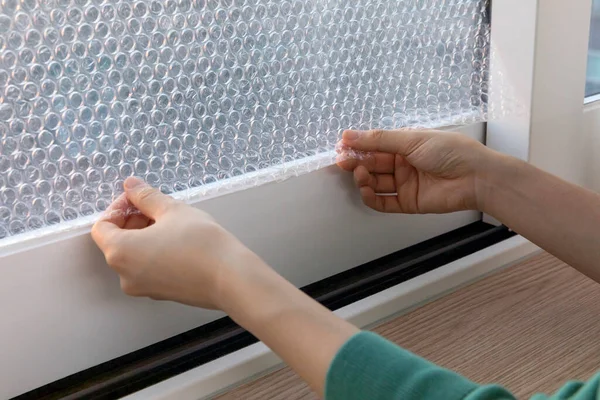 Diy Interior Hand Motion Close Seup Putting Air Cap Window — стоковое фото