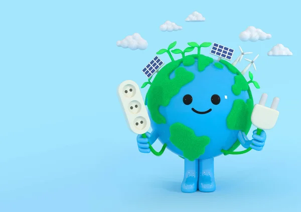 Gráfico Renderizado Personagem Terra Promoção Salvar Eletricidade — Fotografia de Stock