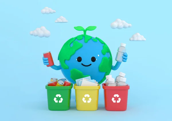 Graphic Rendered Earth Character Promoting Recycling Habits Environment — Stock Photo, Image