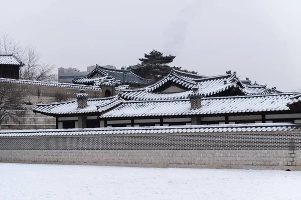 Schneelage Winterlandschaft Des Changdeokgung Palastes Korea — Stockfoto