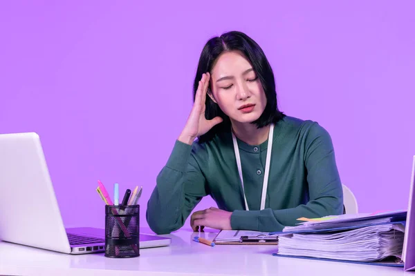Negocio Trabajo Concepto Joven Coreano Asiático Mujer Cansado Quemado Con — Foto de Stock