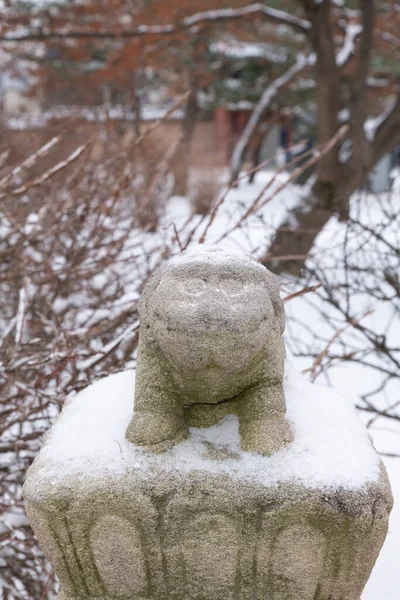 Haitai Statua Korei Zastrzelony Śniegu Zimą — Zdjęcie stockowe