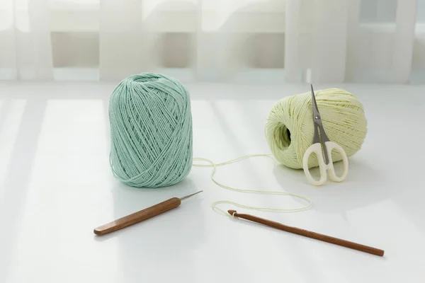 Aesthetic Photo Handmade Crafting Hobbies Knitting Yarn — Stock Photo, Image