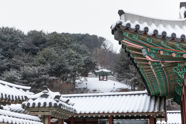 Schöne Schneelandschaft Suwon Hwaseong Haenggung Korea — Stockfoto