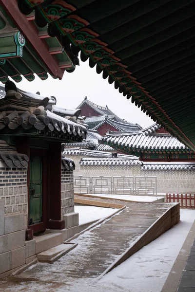 Sneeuw Winter Landschap Van Changdeokgung Paleis Korea — Stockfoto