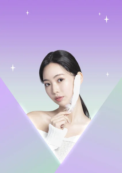 Bellezza Cosmetici Poster Modello Con Bella Asiatica Modello Coreano — Foto Stock