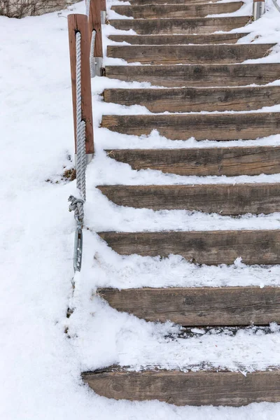 snow covered stairs close-up view