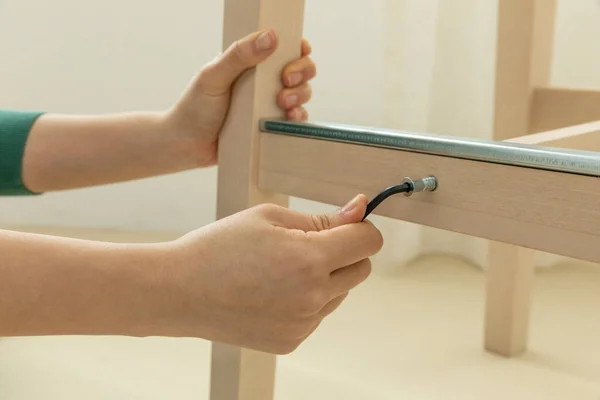 Diy Interior Hand Motion Close Seup Assemble Furniture — стоковое фото
