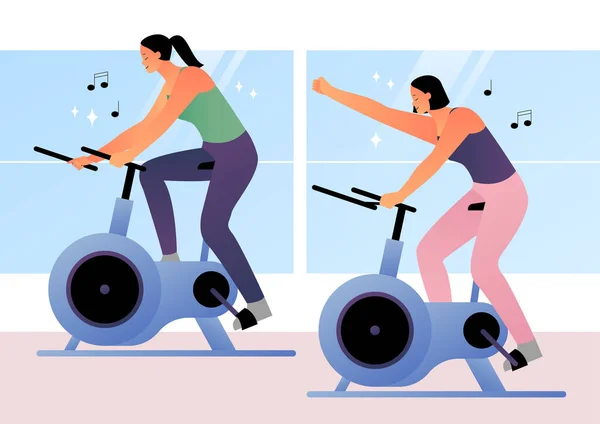 Fun Exercise Health Hobbies People Cycling Gym Vector Illustration — Stock Vector