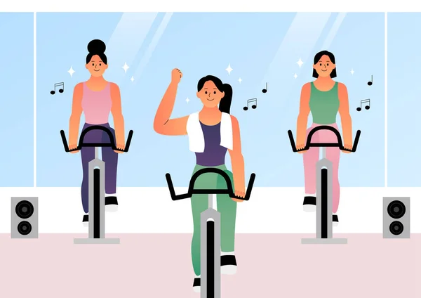 Fun Exercise Health Hobbies People Cycling Gym Vector Illustration — Stock Vector