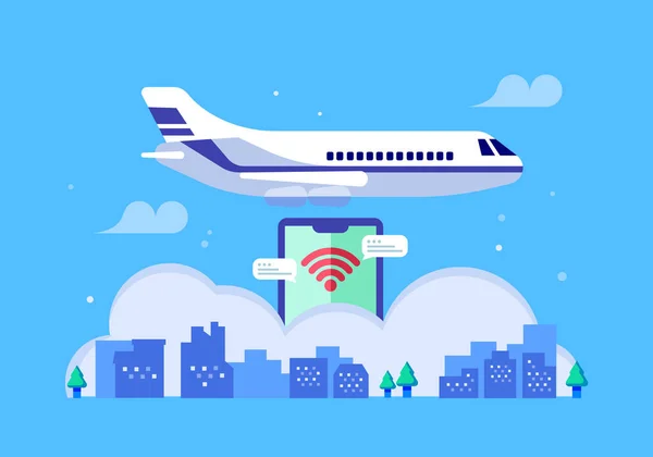 Vliegtuig Ticket Reservering Mobiele Telefoon App Vector Illustratie — Stockvector